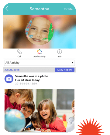 Parent app showing child updates at Learning Center Live Oak daycare in San Antonio Texas