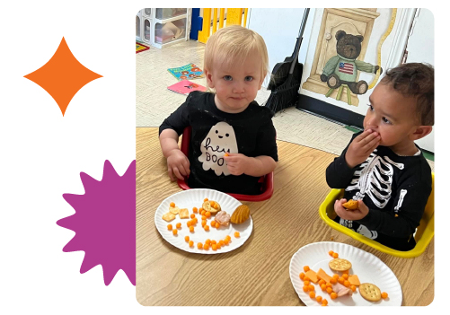 Toddlers eating healthy meal at Learning Center Live Oak daycare San Antonio Texas